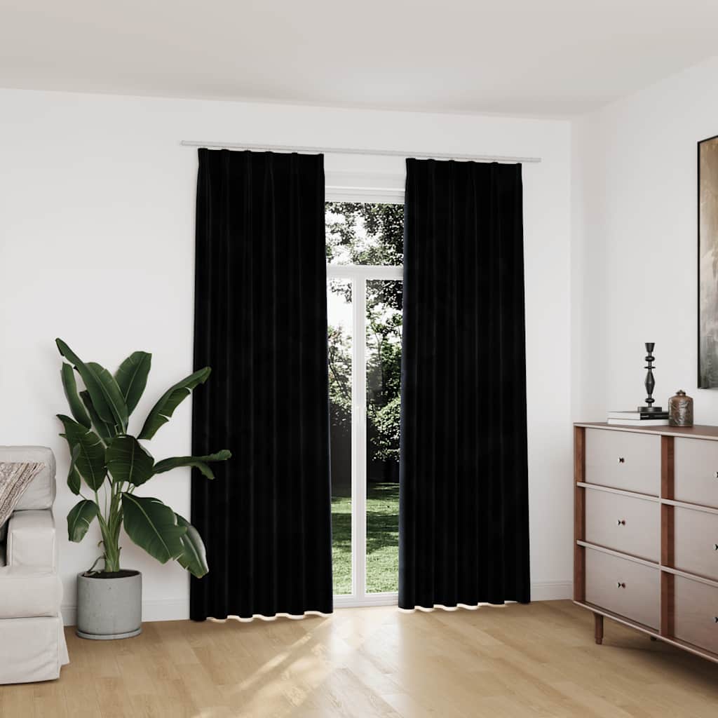 Zavjese za zamračivanje 2 kom baršunaste crne 140 x 225 cm