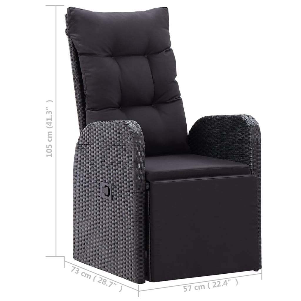 3-dijelni bistro set od poliratana s jastucima crni