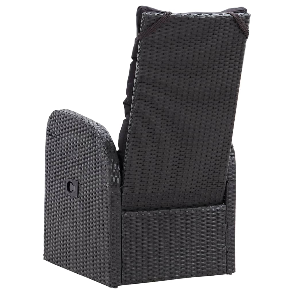 3-dijelni bistro set od poliratana s jastucima crni