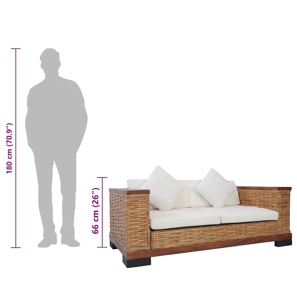 2-dijelni set sofa od prirodnog ratana s jastucima smeđi