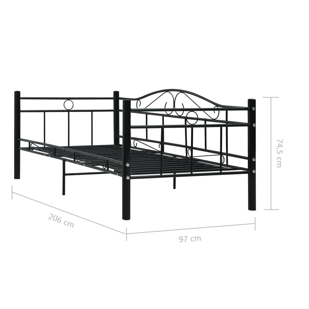 Okvir za dnevni ležaj crni metalni 90 x 200 cm
