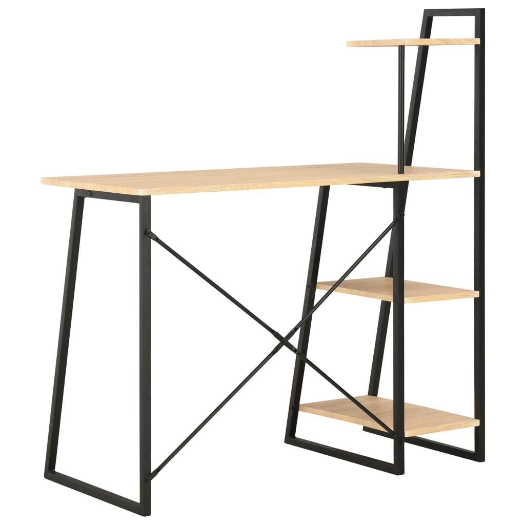 Radni stol s policama crni i boja hrasta 102 x 50 x 117 cm