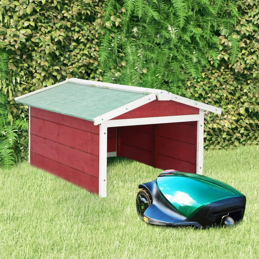 Garaža za robotsku kosilicu 72x87x50 cm crveno-bijela jelovina