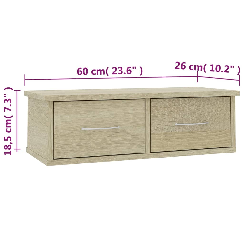 Zidna polica s ladicama boja hrasta 60 x 26 x 18,5 cm drvena