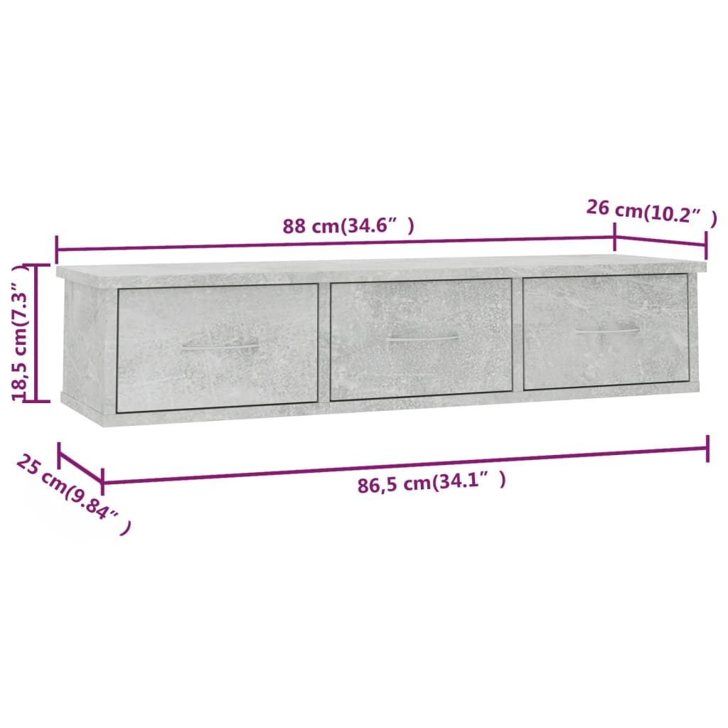 Zidna polica s ladicama 88x26x18,5 cm konstruirano drvo