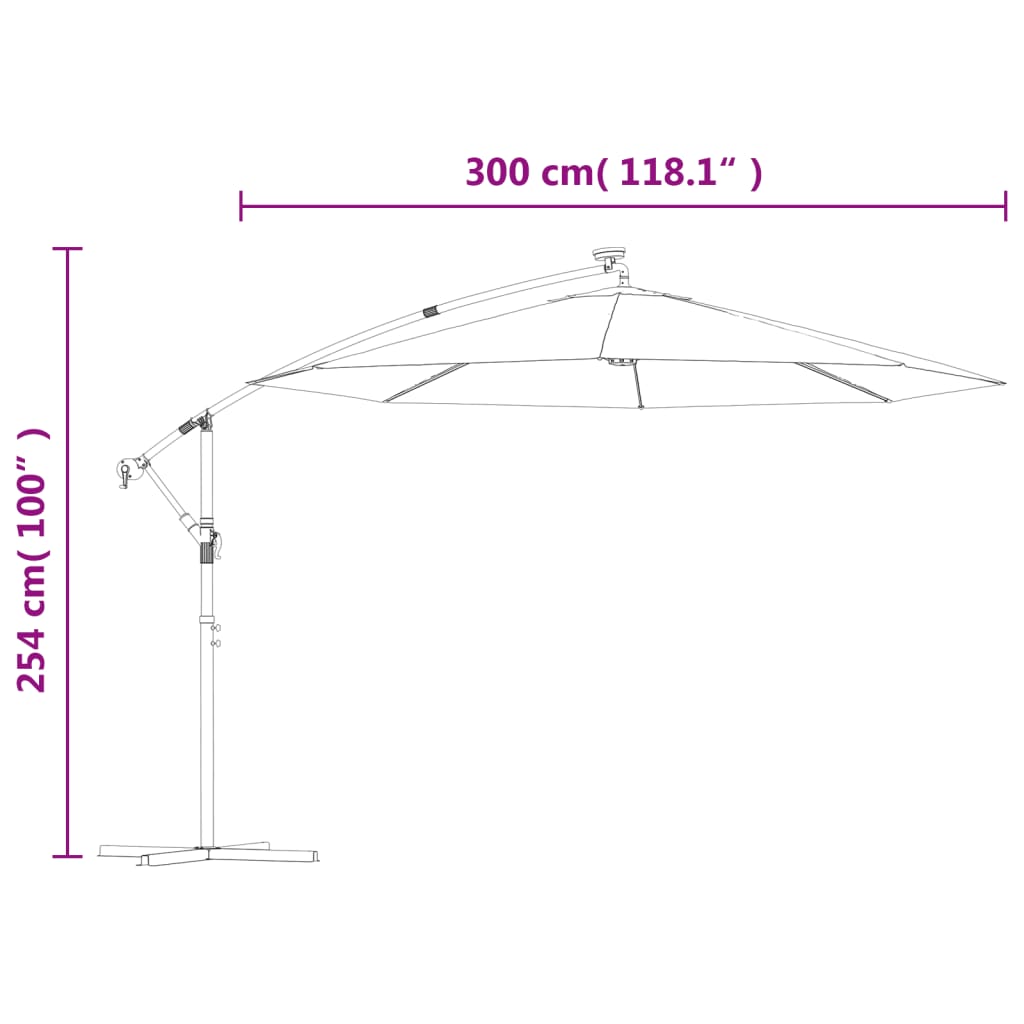 Konzolni vrtni suncobran LED s čeličnim stupom 300 cm azurni