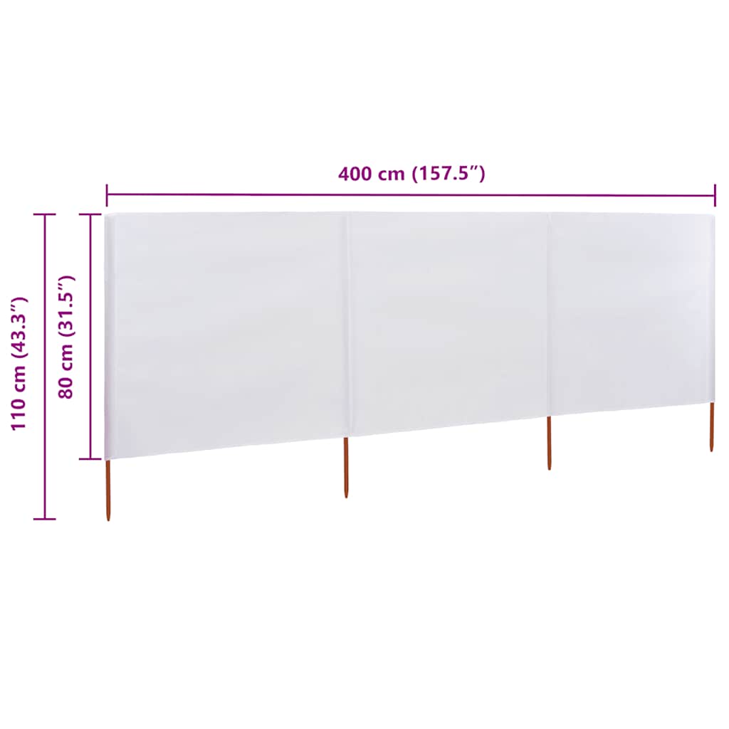 Vjetrobran s 3 panela od tkanine 400 x 80 cm pješčano bijeli