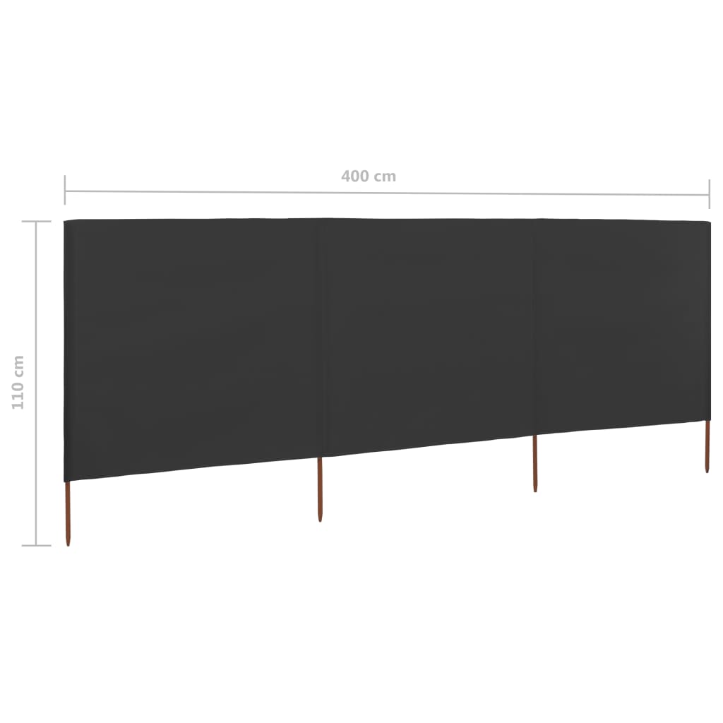 Vjetrobran s 3 panela od tkanine 400 x 80 cm antracit