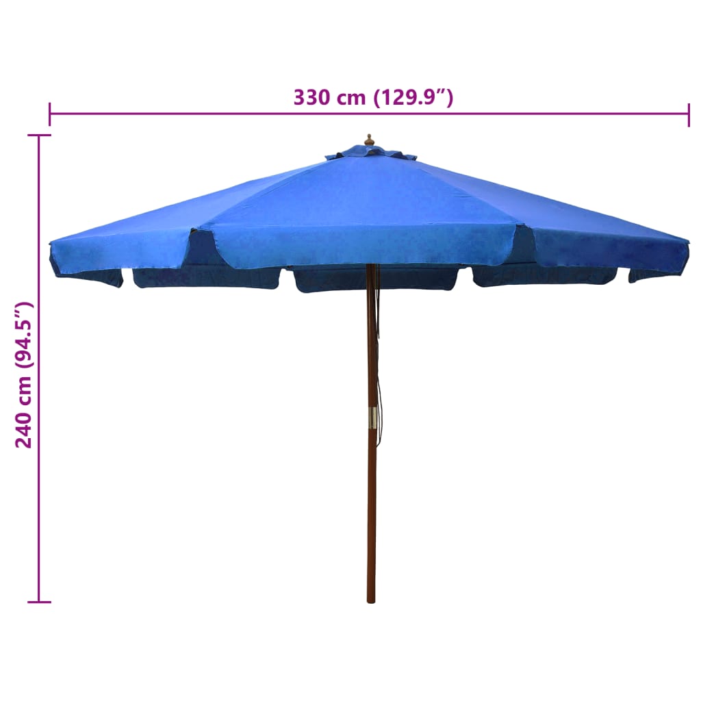 Vrtni suncobran s drvenom šipkom 330 cm azurni