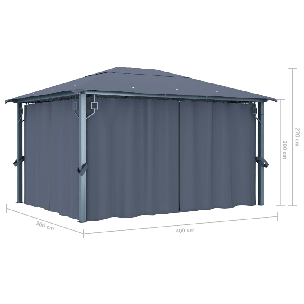 Sjenica sa zastorom 400 x 300 cm antracit aluminijum