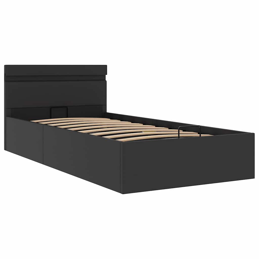 Hidraulični okvir za krevet od umjetne kože LED crni 90x200 cm