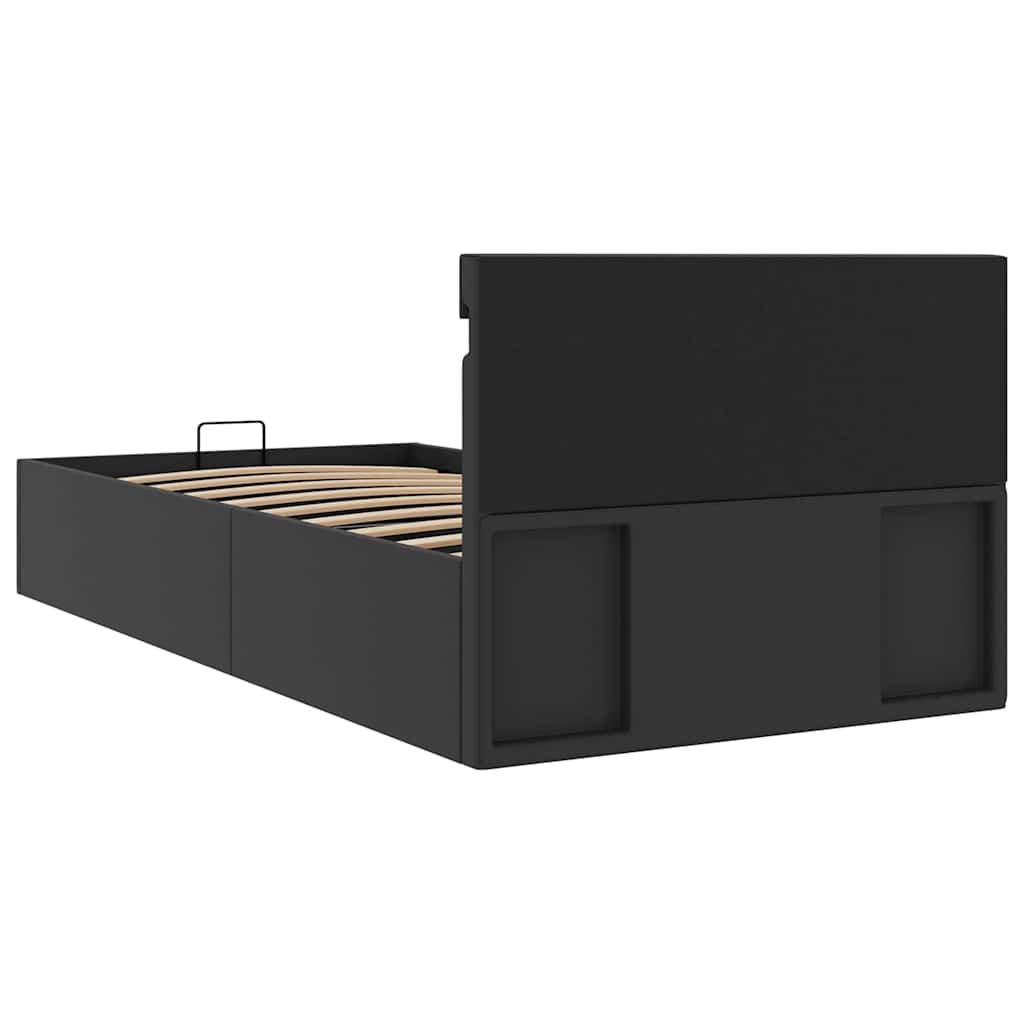 Hidraulični okvir za krevet od umjetne kože LED crni 90x200 cm