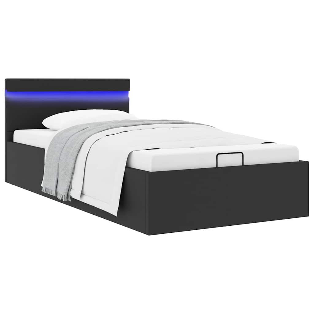 Hidraulični okvir za krevet od umjetne kože LED crni 90x200 cm