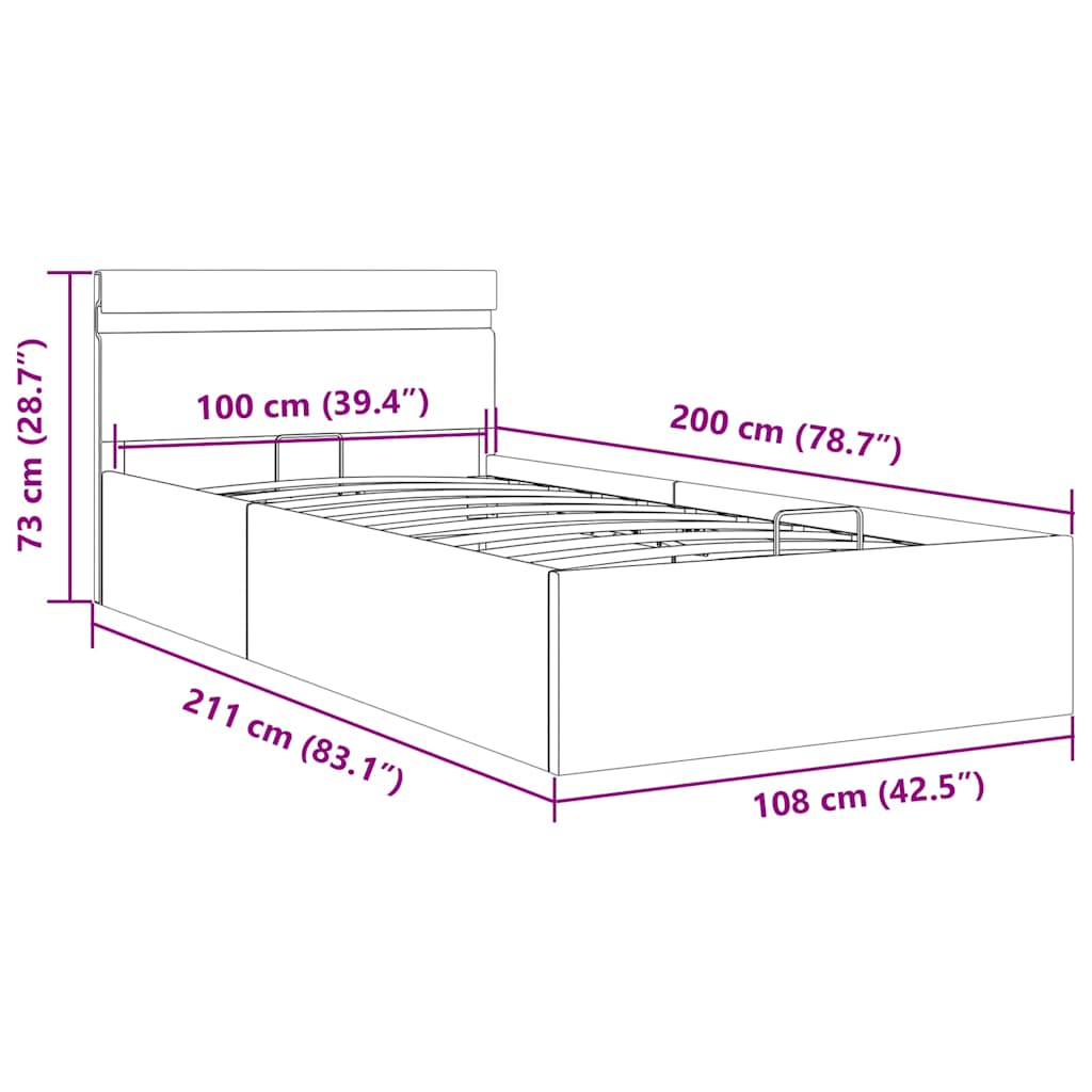 Hidraulični okvir za krevet umjetna koža LED bijeli 100x200 cm