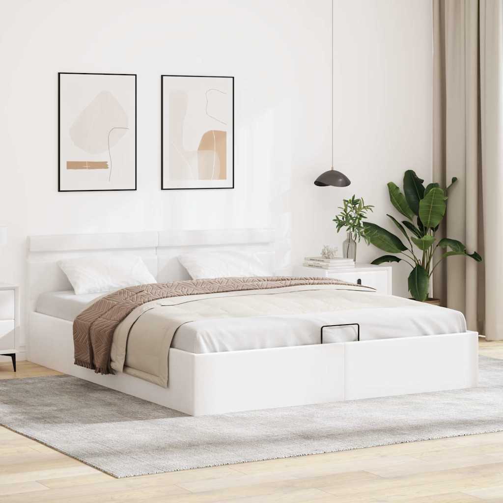 Hidraulični okvir za krevet umjetna koža LED bijeli 180x200 cm