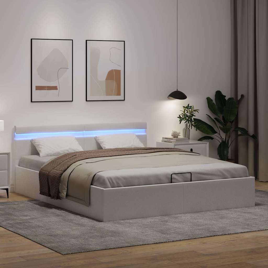 Hidraulični okvir za krevet umjetna koža LED bijeli 180x200 cm