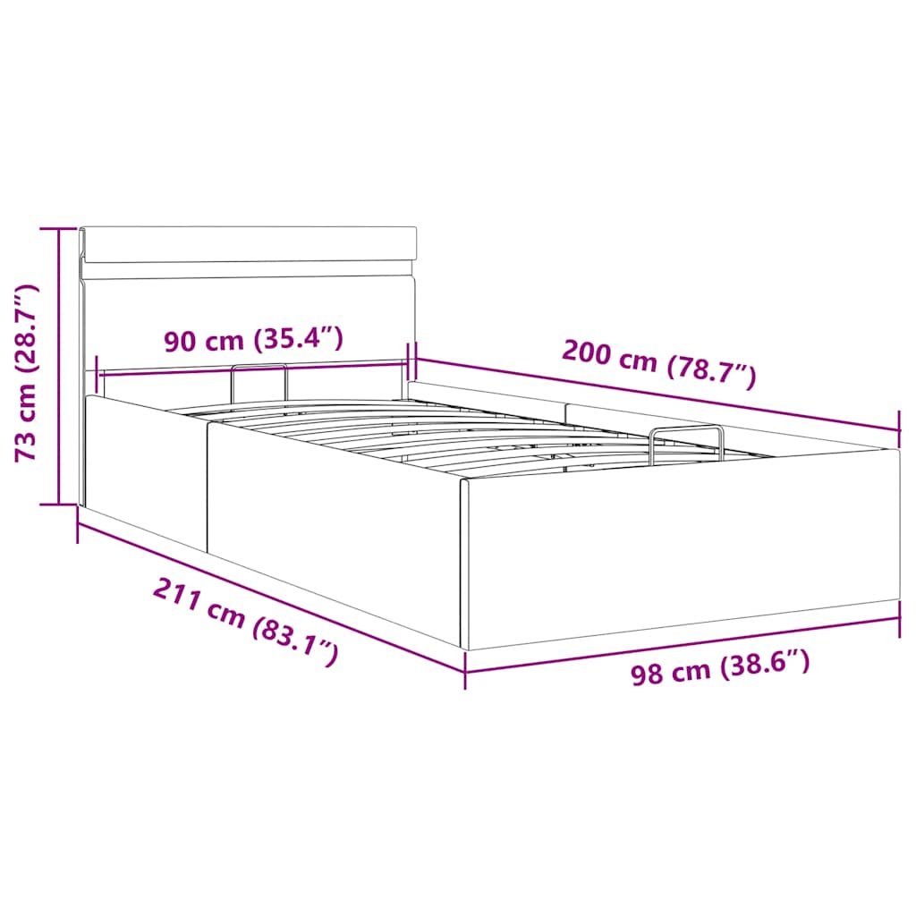 Hidraulični okvir za krevet od umjetne kože LED sivi 90x200 cm