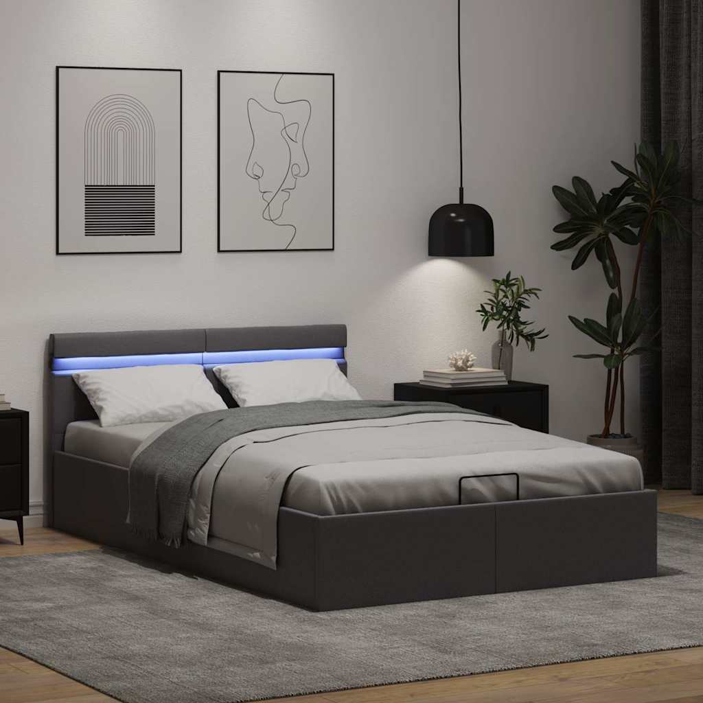 Hidraulični okvir za krevet od umjetne kože LED sivi 140x200 cm