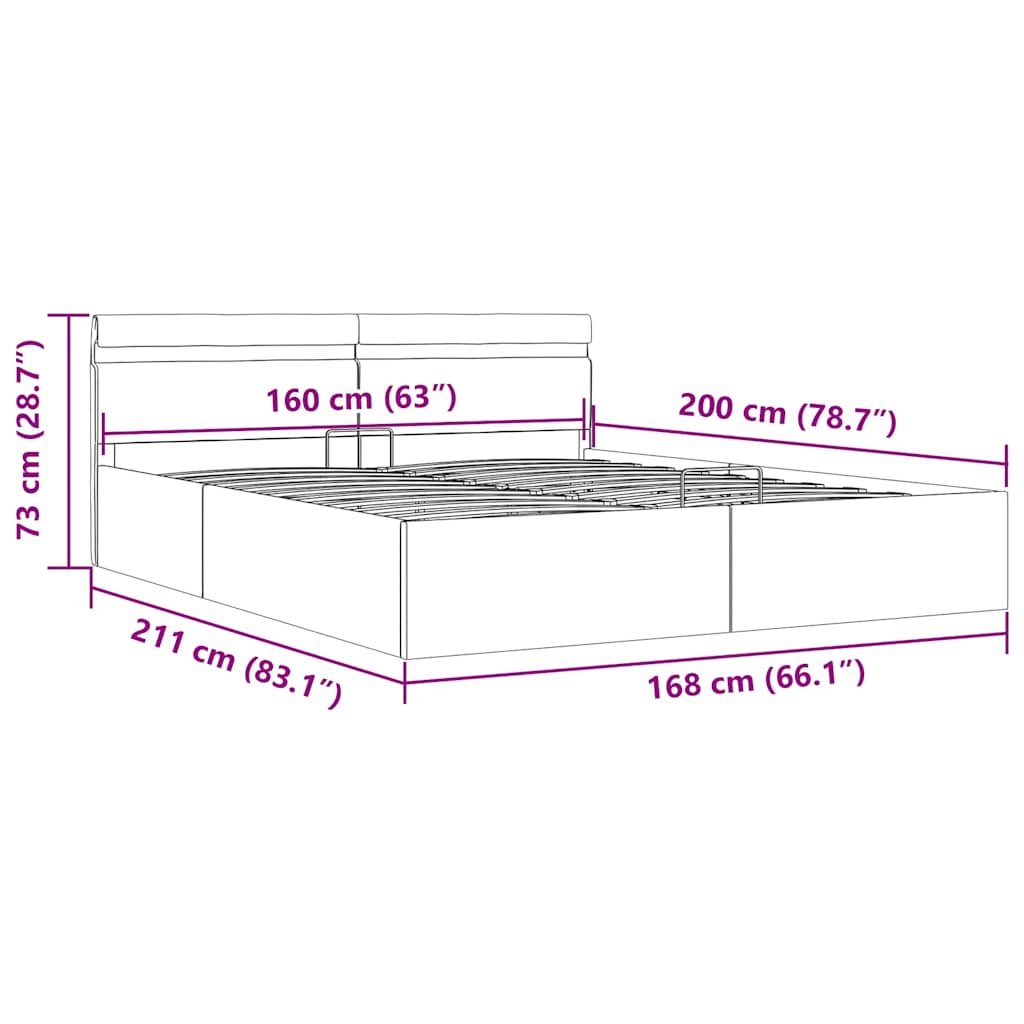 Hidraulični okvir za krevet od umjetne kože LED sivi 160x200 cm