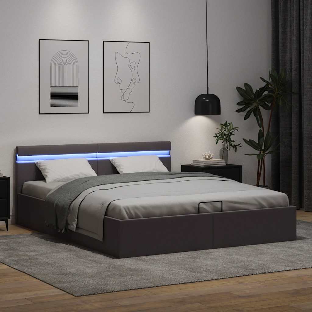Hidraulični okvir za krevet od umjetne kože LED sivi 160x200 cm