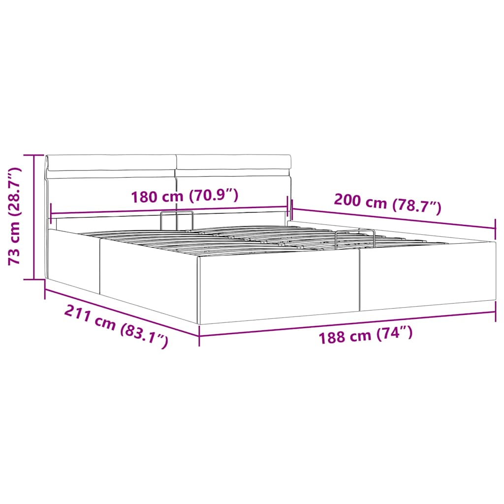 Hidraulični okvir za krevet LED boja cappuccina 180 x 200 cm