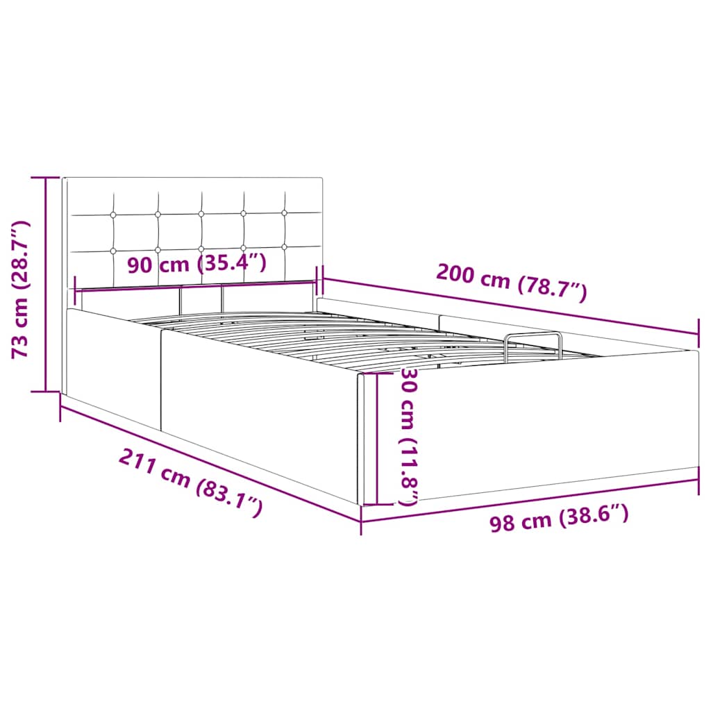 Hidraulični okvir za krevet od tkanine tamnosivi 90 x 200 cm