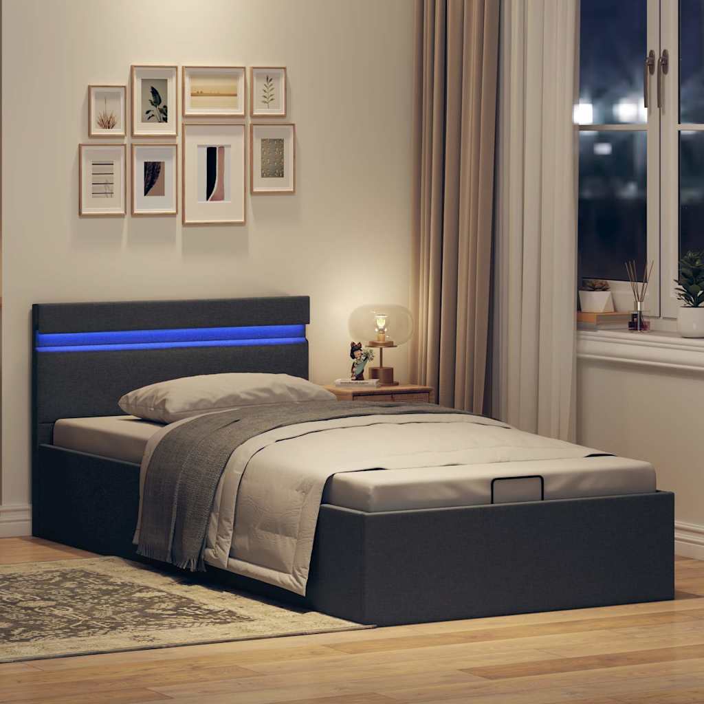 Hidraulični okvir za krevet od tkanine LED tamnosivi 100x200 cm
