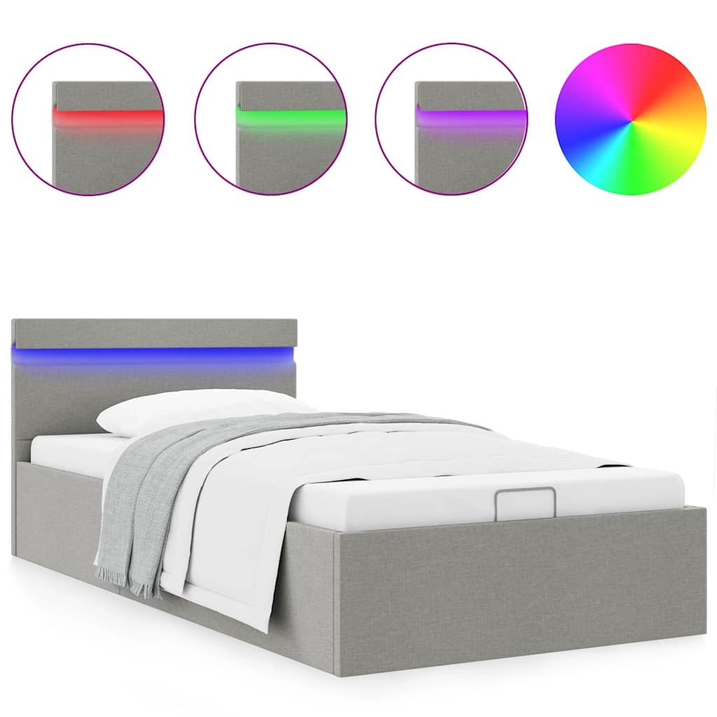 Hidraulični okvir za krevet od tkanine LED svjetlosivi90x200 cm