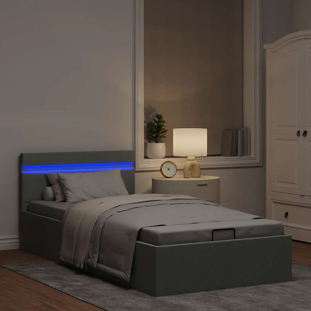 Hidraulični okvir za krevet tkanina LED svjetlosivi 100x200 cm