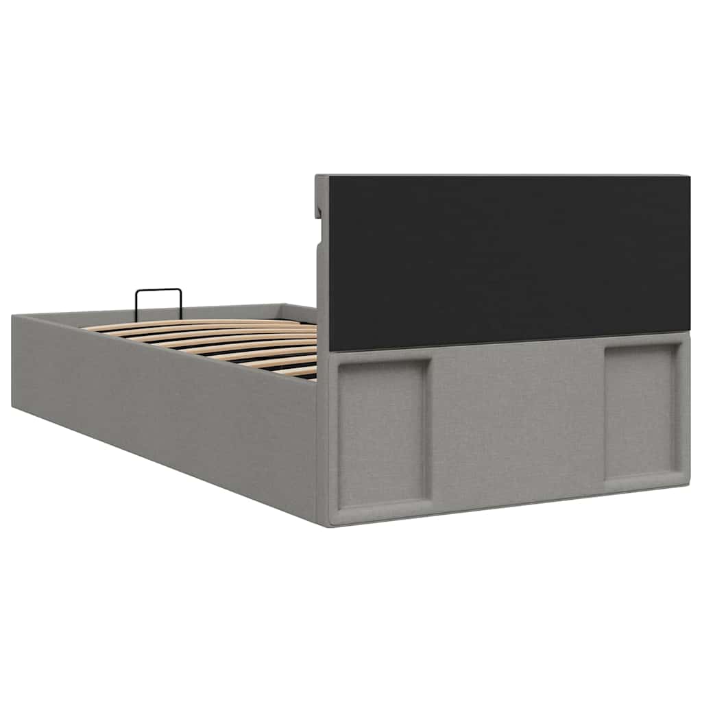 Hidraulični okvir za krevet tkanina LED svjetlosivi 100x200 cm