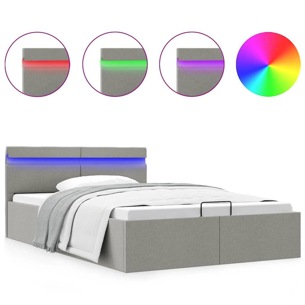 Hidraulični okvir za krevet tkanina LED svjetlosivi 120x200 cm