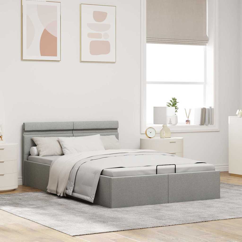 Hidraulični okvir za krevet tkanina LED svjetlosivi 120x200 cm