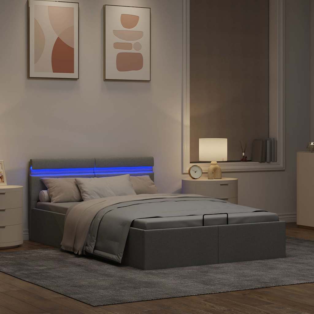 Hidraulični okvir za krevet tkanina LED svjetlosivi 120x200 cm