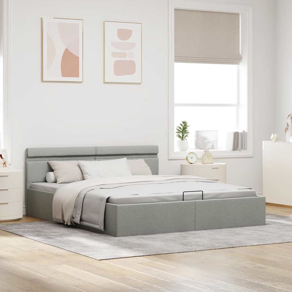Hidraulični okvir za krevet LED svjetlosivi tkanina 160x200 cm