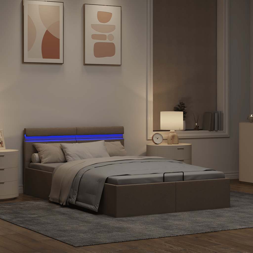 Hidraulični okvir za krevet LED od tkanine smeđesivi 100x200 cm