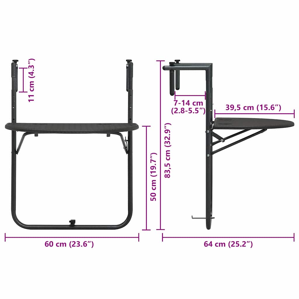 Viseći balkonski stol smeđi 60 x 64 x 83,5 cm plastični