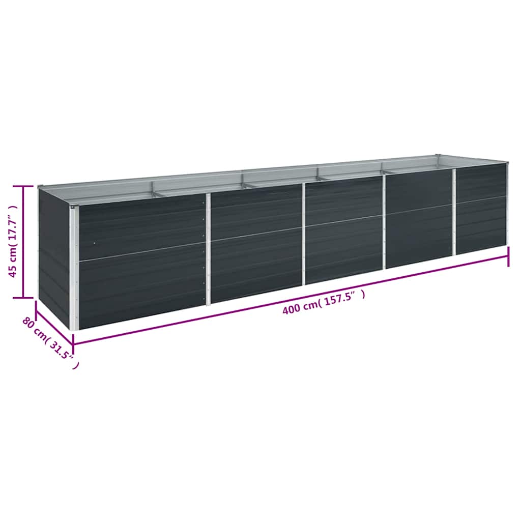 Povišena vrtna gredica pocinčani čelik 400x80x45 cm antracit