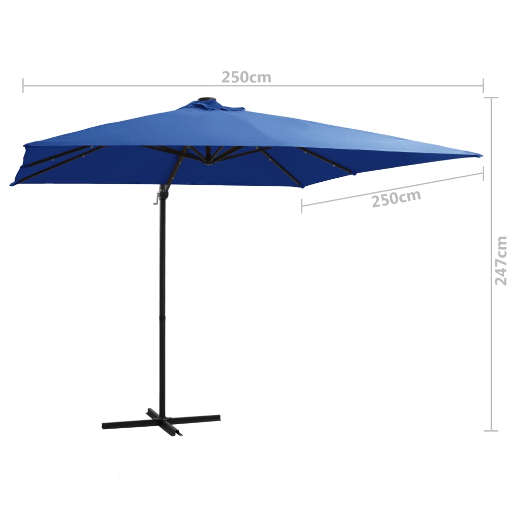 Konzolni vrtni suncobran s čeličnim stupom LED 250x250cm azurni