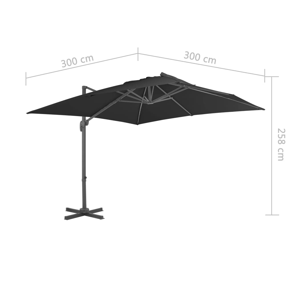 Konzolni vrtni suncobran s aluminijskim stupom 3 x 3 m crni