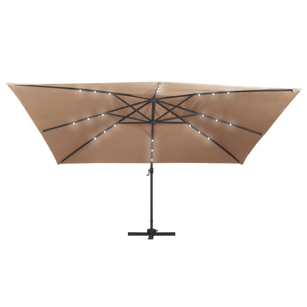 Konzolni vrtni suncobran LED sa stupom 400 x 300 cm smeđesivi