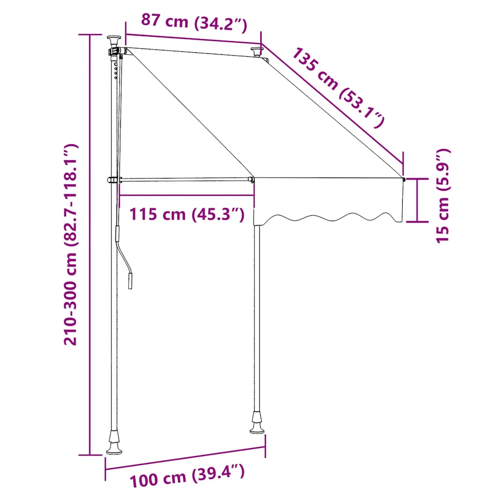Tenda na ručno uvlačenje 100 cm plavo-bijela prugasta