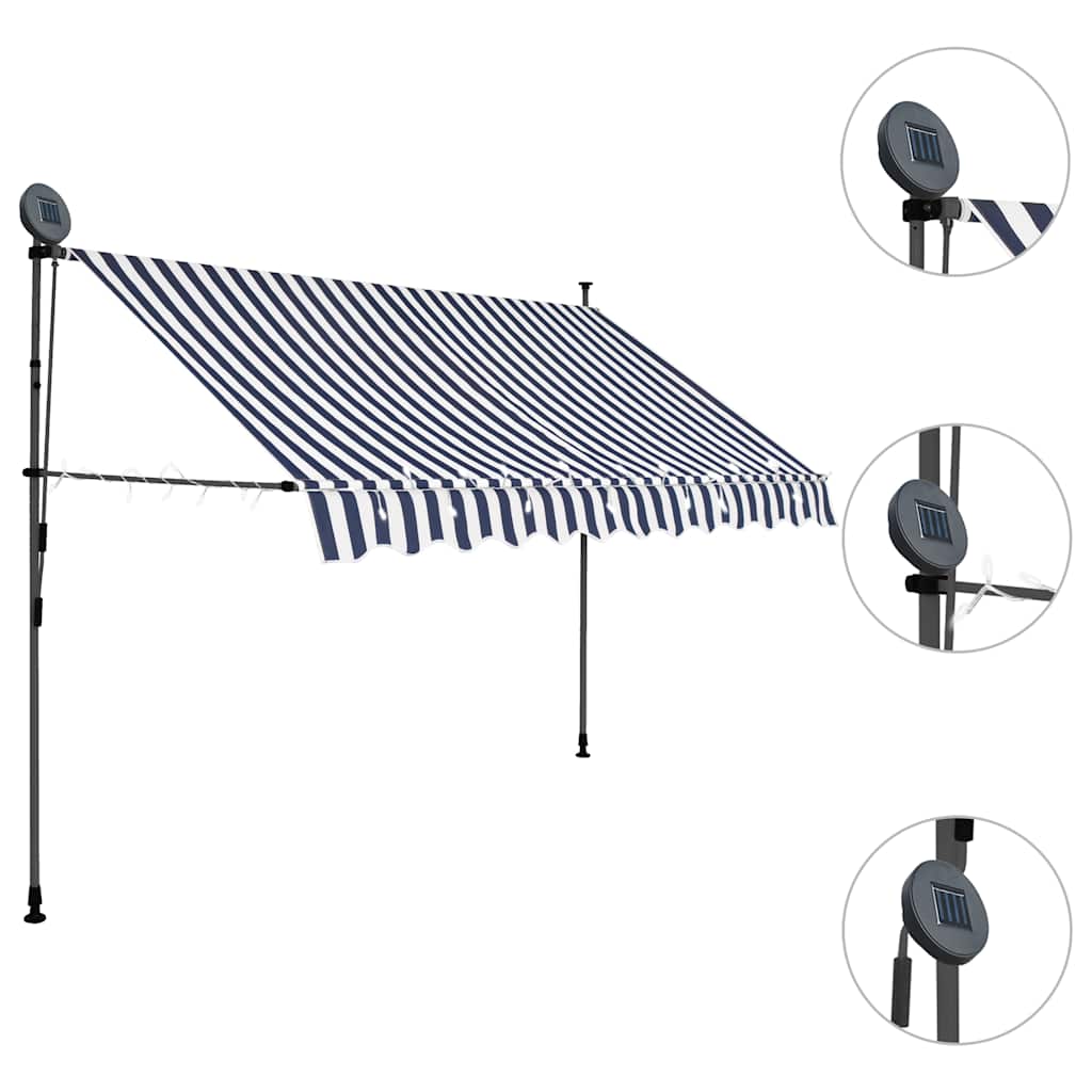 Tenda na ručno uvlačenje s LED svjetlima 300 cm plavo-bijela