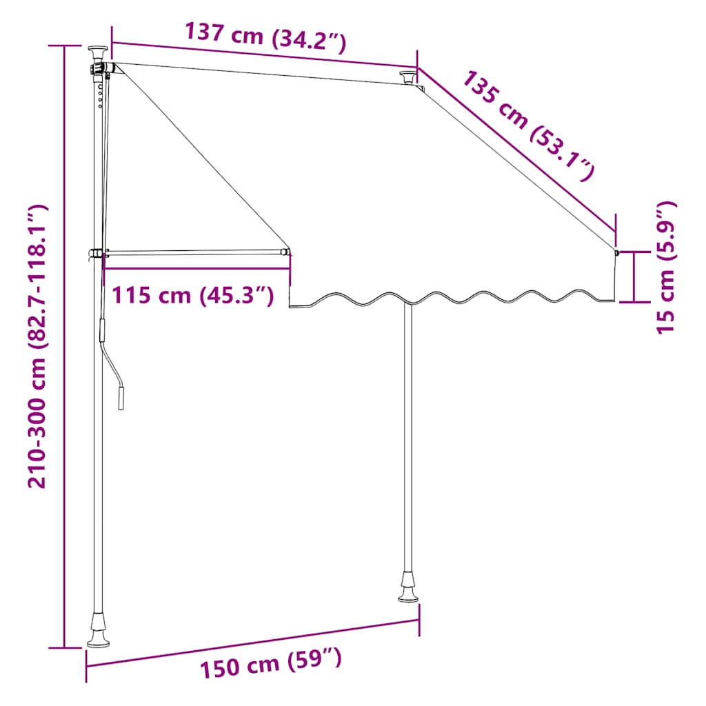 Tenda na ručno uvlačenje s LED svjetlima 150 cm antracit