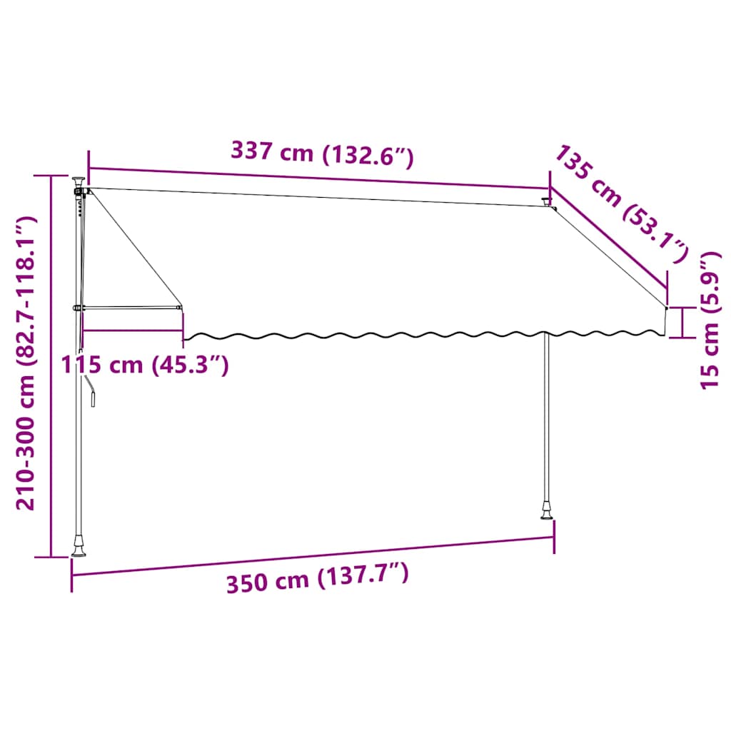 Tenda na ručno uvlačenje s LED svjetlima 350 cm krem