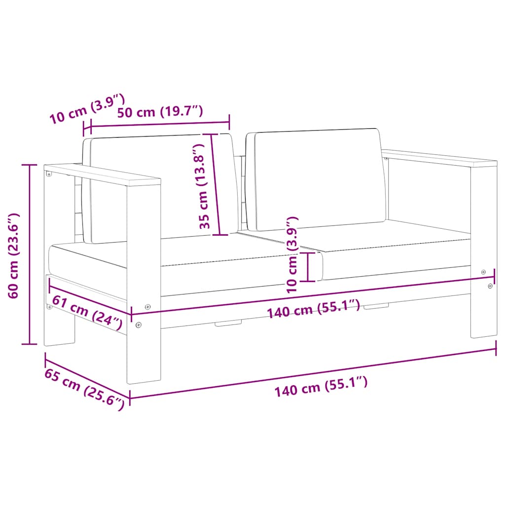 Vrtna sofa s jastukom 140 cm masivno bagremovo drvo krem bijela