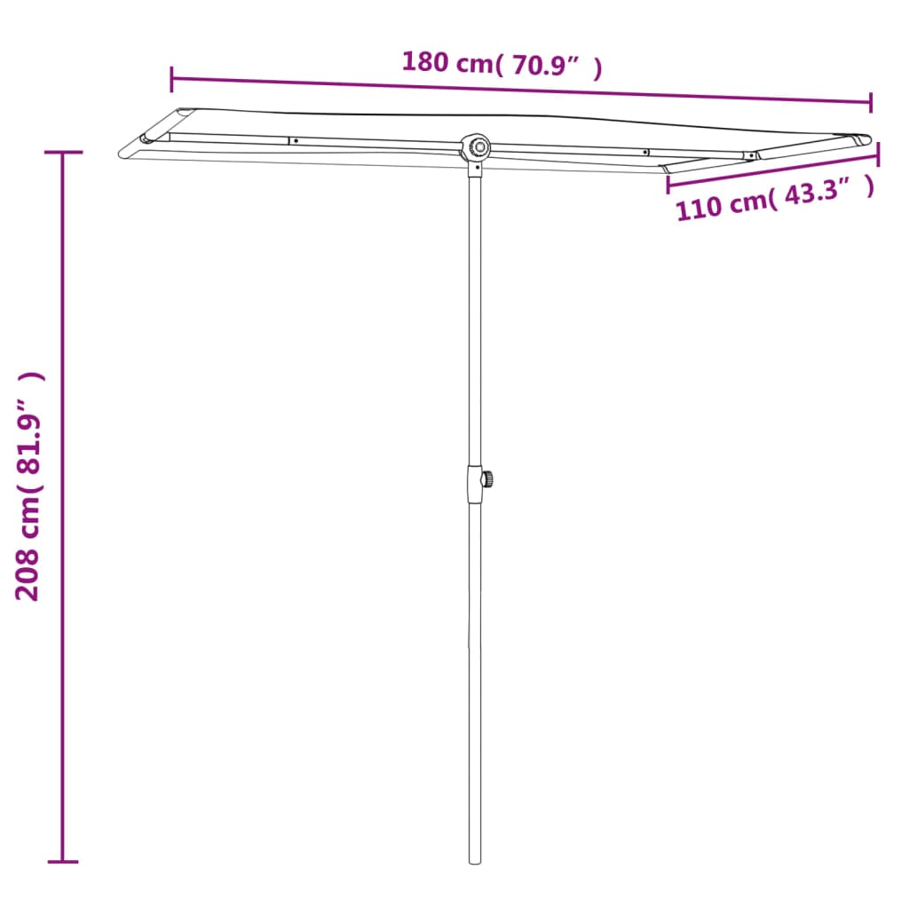 Vrtni suncobran s aluminijskim stupom 180x110 cm pijesak bijeli
