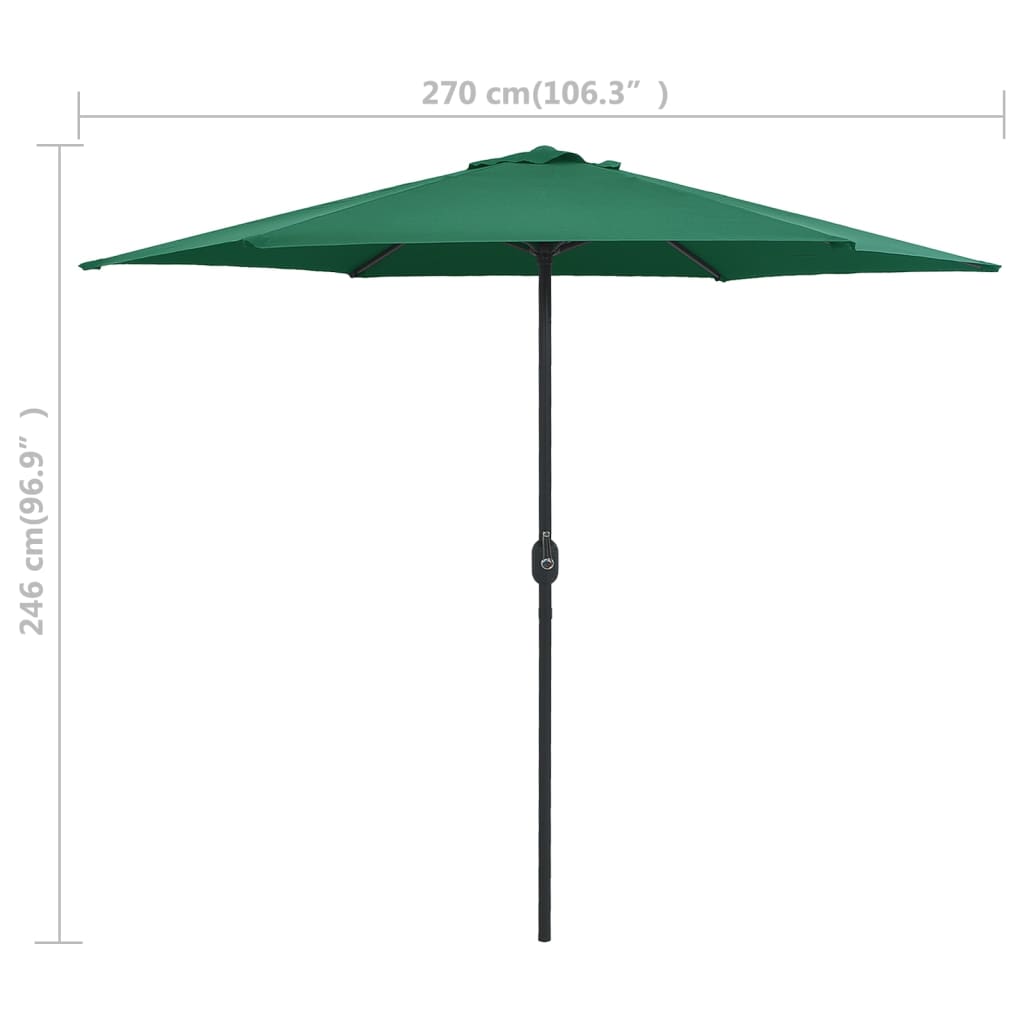 Vrtni suncobran s aluminijskim stupom 270 x 246 cm zeleni