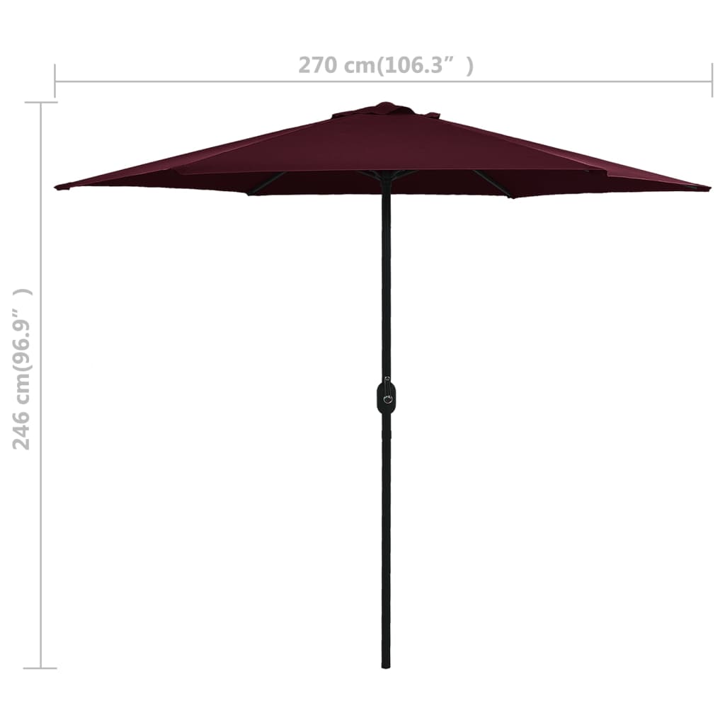 Vrtni suncobran s aluminijskim stupom 270 x 246 cm bordo