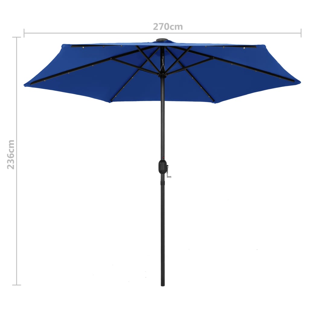 Vrtni suncobran LED s aluminijskim stupom 270 cm azurnoplavi