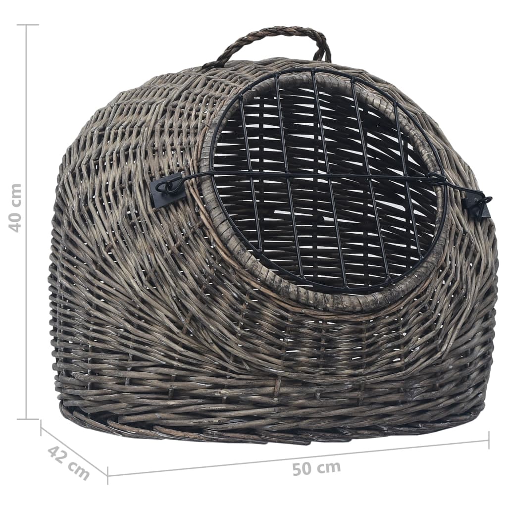 Transporter za mačke sivi 50 x 42 x 40 cm od prirodne vrbe